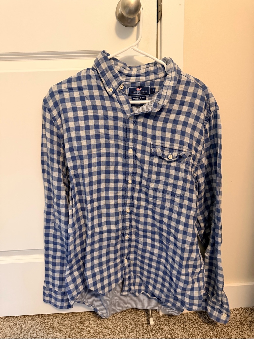 Vineyard Vines Blue and White Gingham Button-Down Shirt - Men's